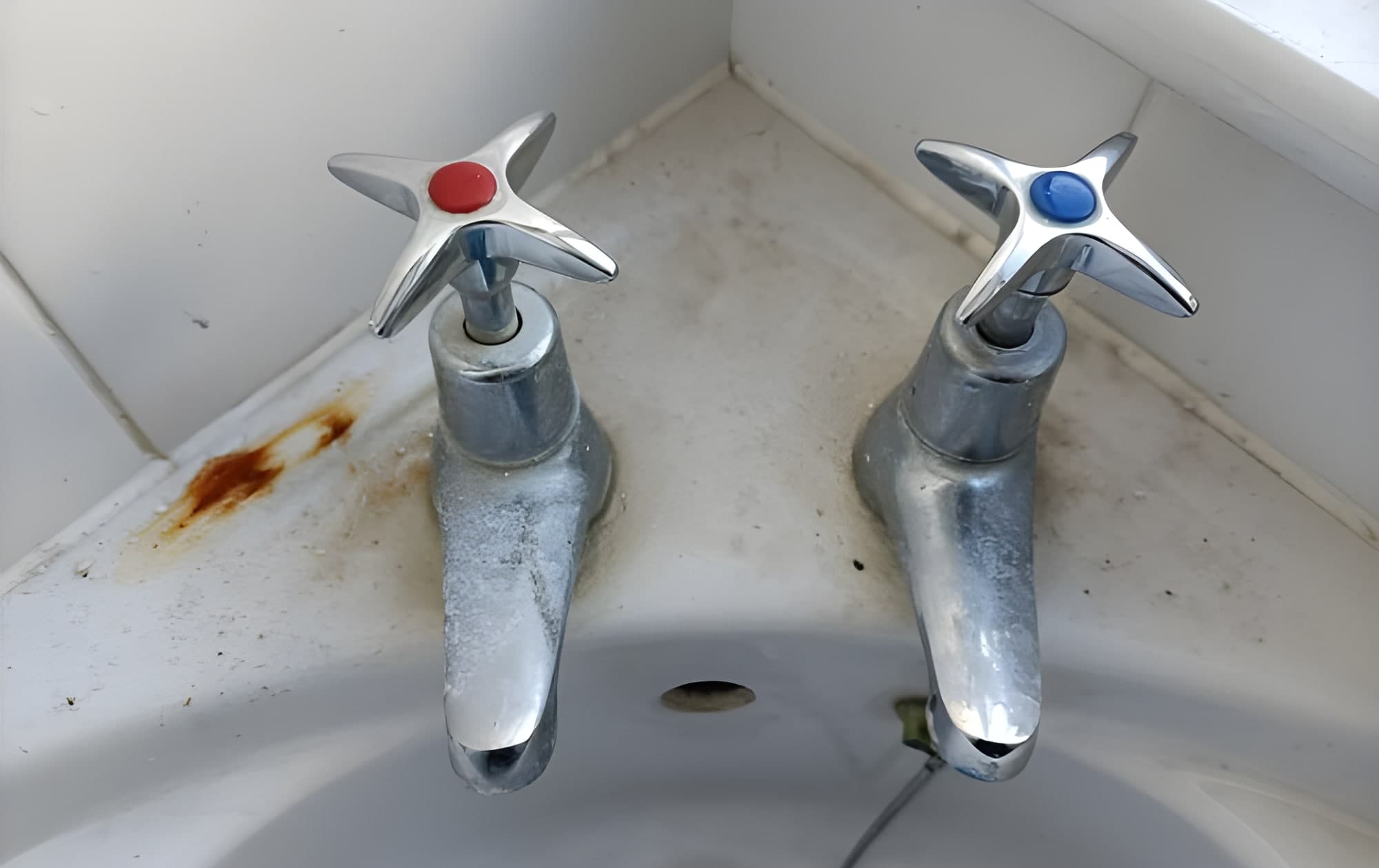 Bathroom taps before cleaning